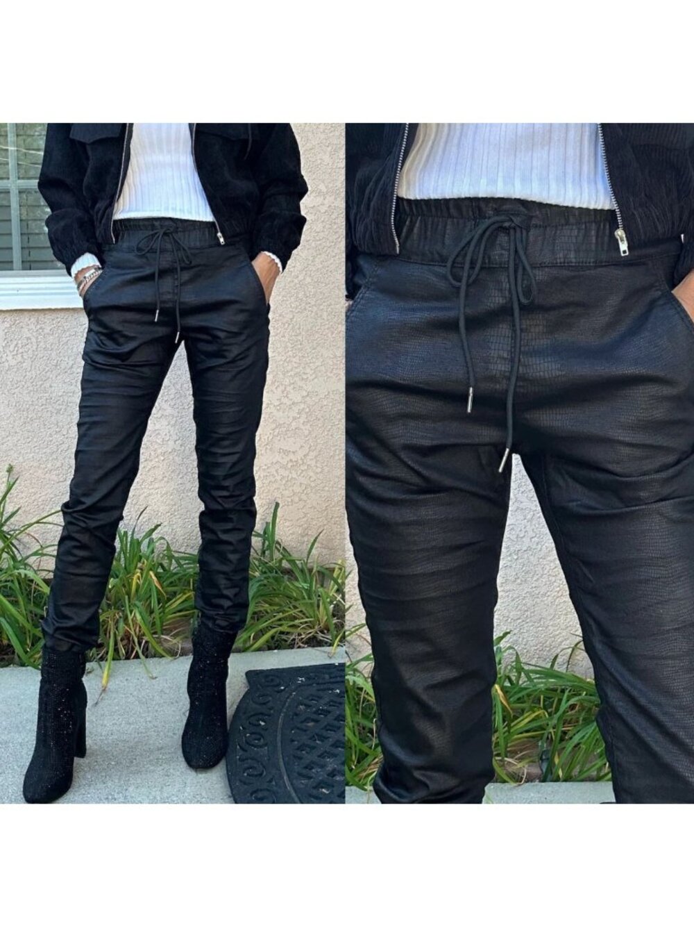 Bevy Flog Shely Black Snake Drawstring Pants Joggers Vegan Size 29
